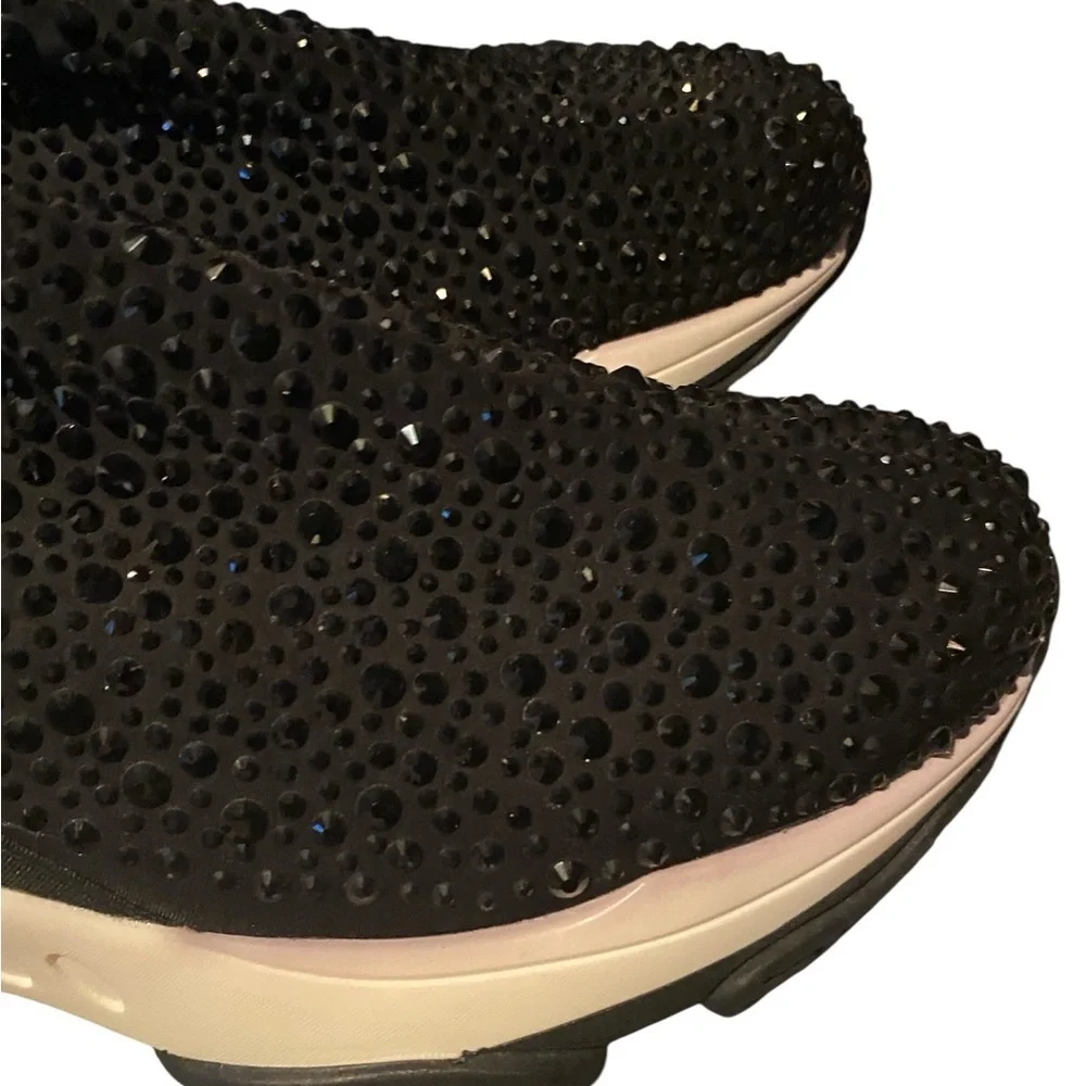 Anthropologie Bibi Lou Black Rhinestones Slip On Fashion Sneakers